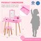 Pink Wooden Kids Vanity Table with Detachable Mirror and Storage Drawers Sturdy Stool Included